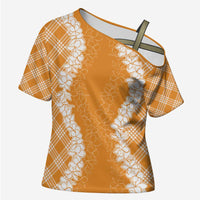 Hawaii Aloha Plumeria Lei Orange Palaka Cross Shoulder Shirt - Polynesian Pride