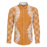 Hawaii Aloha Plumeria Lei Orange Palaka Family Matching Off Shoulder Short Dress and Hawaiian Shirt - Polynesian Pride