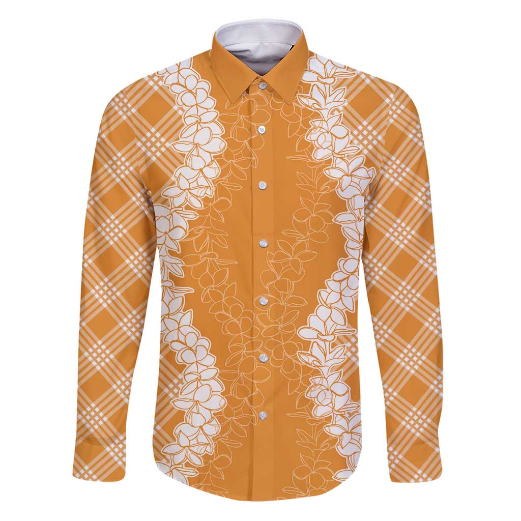 Hawaii Aloha Plumeria Lei Orange Palaka Family Matching Puletasi and Hawaiian Shirt - Polynesian Pride