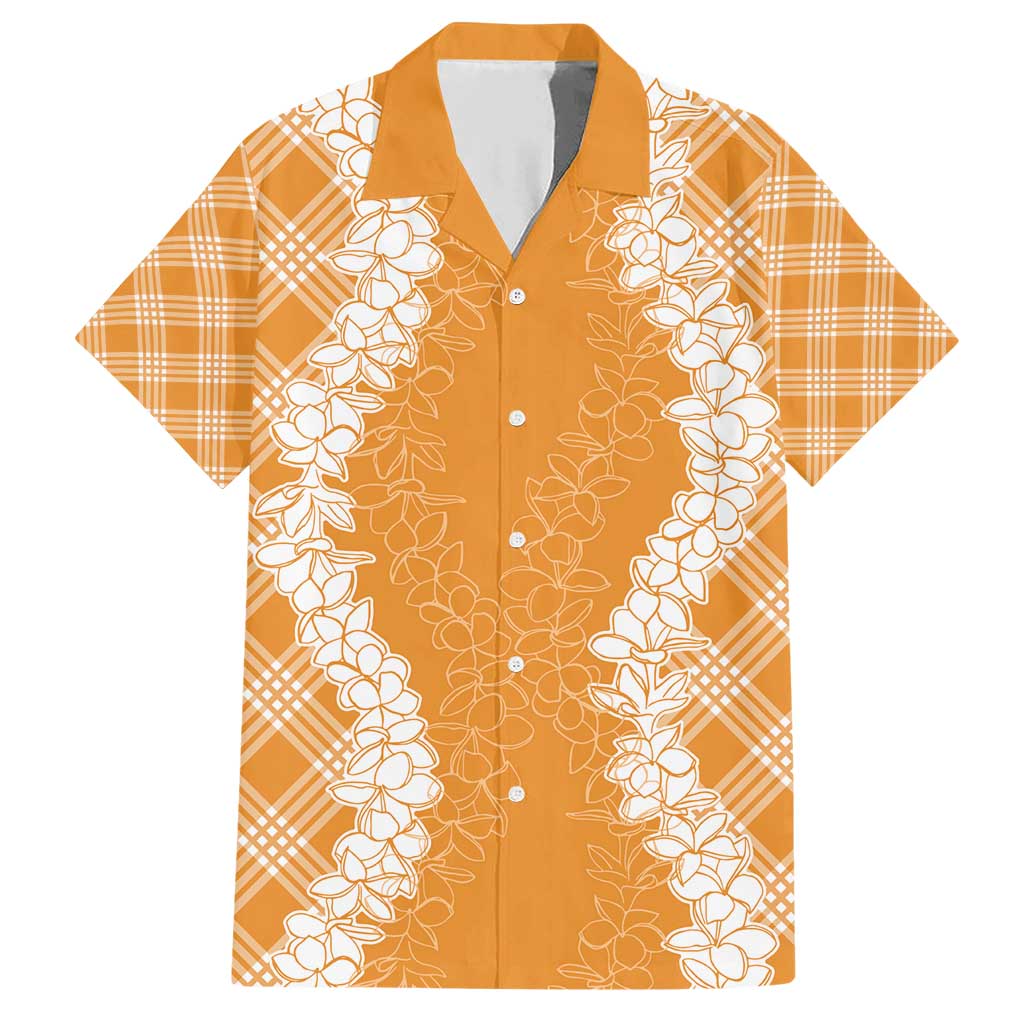Hawaii Aloha Plumeria Lei Orange Palaka Family Matching Short Sleeve Bodycon Dress and Hawaiian Shirt - Polynesian Pride