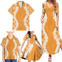 Hawaii Aloha Plumeria Lei Orange Palaka Family Matching Summer Maxi Dress and Hawaiian Shirt - Polynesian Pride
