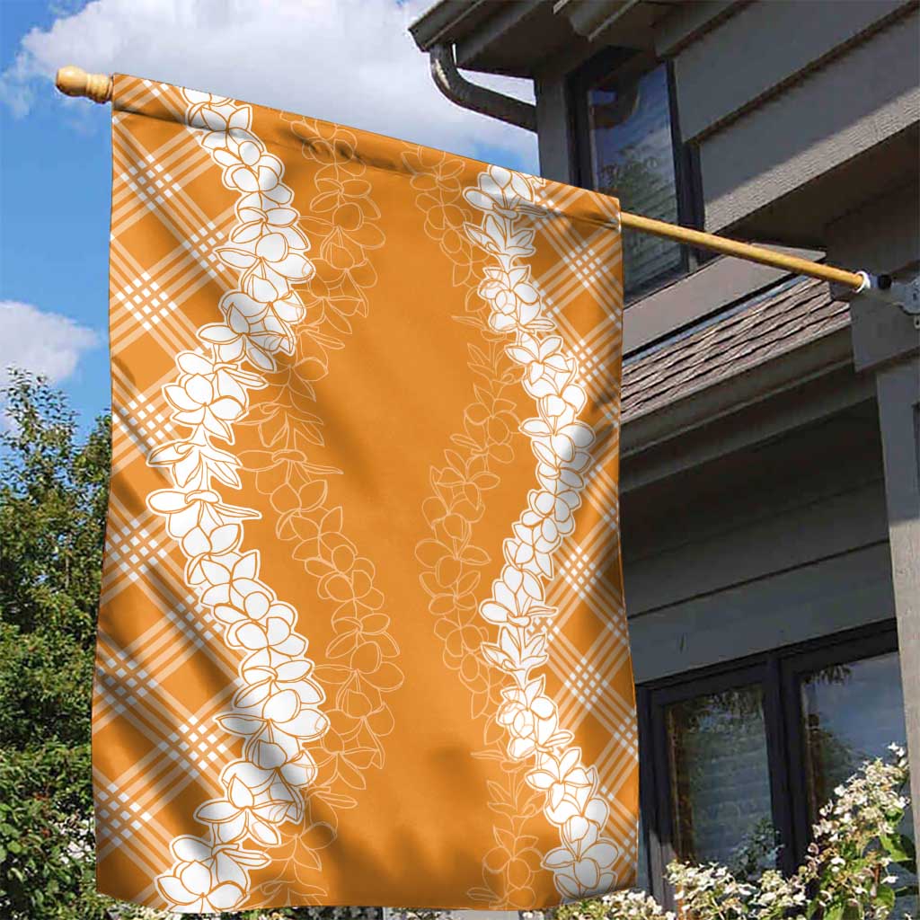 Hawaii Aloha Plumeria Lei Orange Palaka Garden Flag - Polynesian Pride