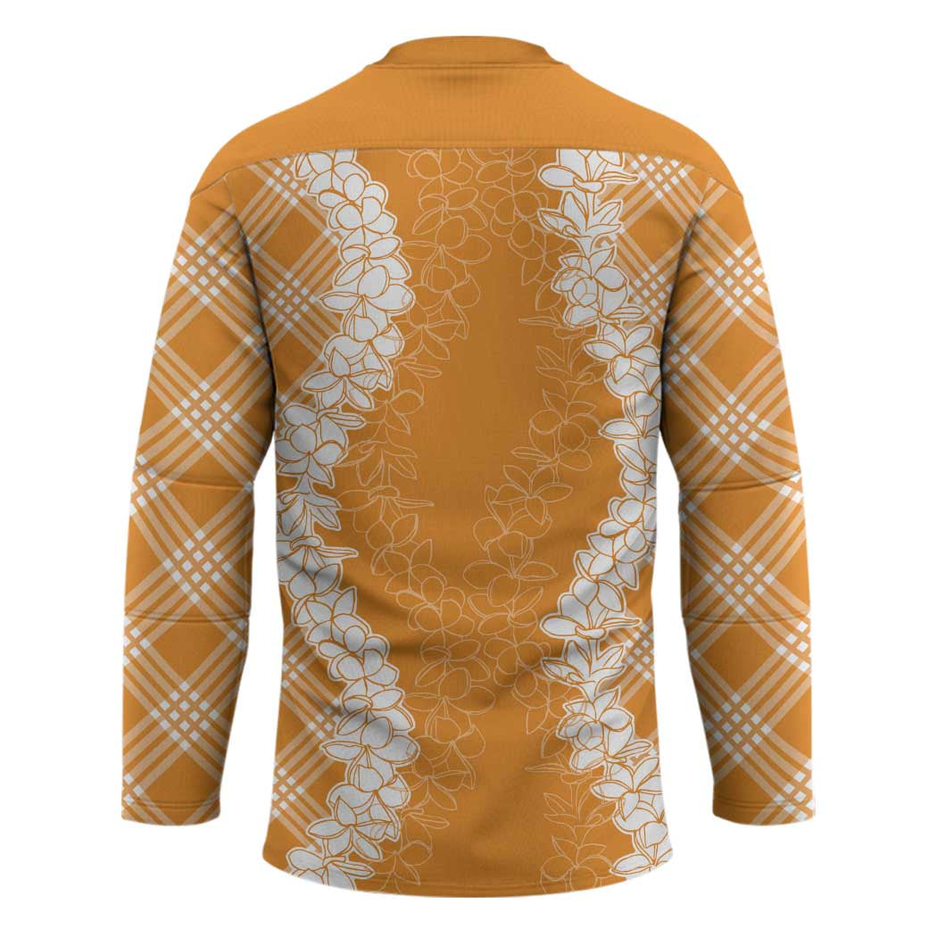 Hawaii Aloha Plumeria Lei Orange Palaka Hockey Jersey - Polynesian Pride
