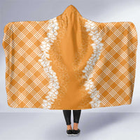 Hawaii Aloha Plumeria Lei Orange Palaka Hooded Blanket - Polynesian Pride