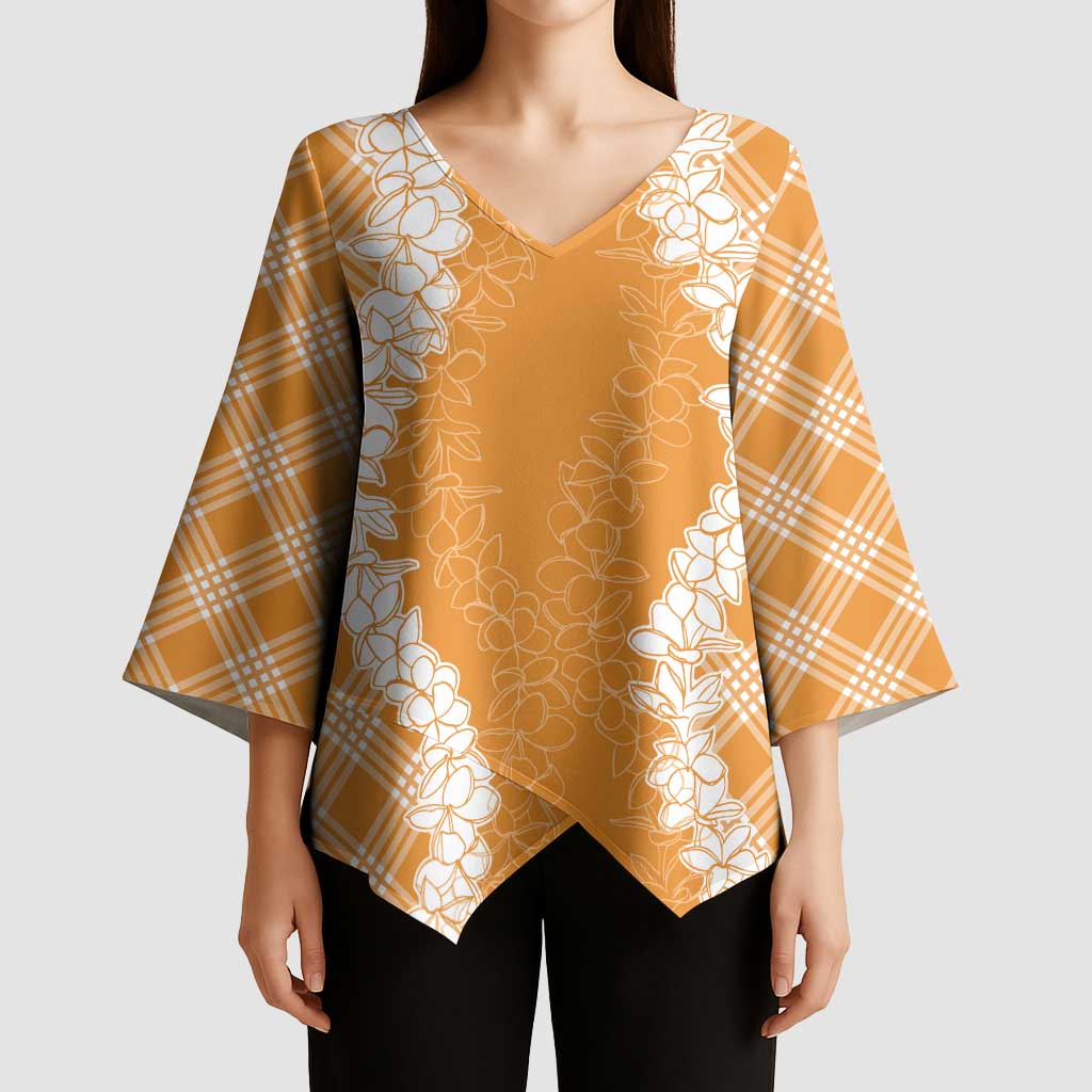 Hawaii Aloha Plumeria Lei Orange Palaka Kimono Sleeve Blouse - Polynesian Pride