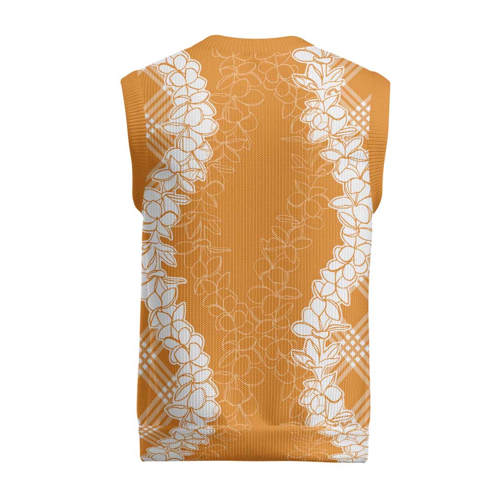 Hawaii Aloha Plumeria Lei Orange Palaka Christmas Knitted V-Neck Vest - Polynesian Pride