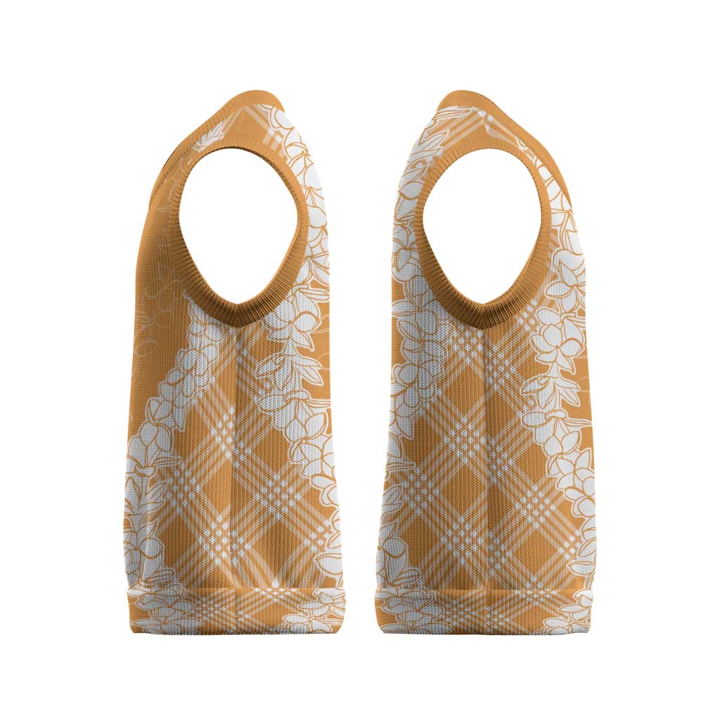 Hawaii Aloha Plumeria Lei Orange Palaka Christmas Knitted V-Neck Vest - Polynesian Pride