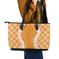 Hawaii Aloha Plumeria Lei Orange Palaka Leather Tote Bag LT7 - Polynesian Pride