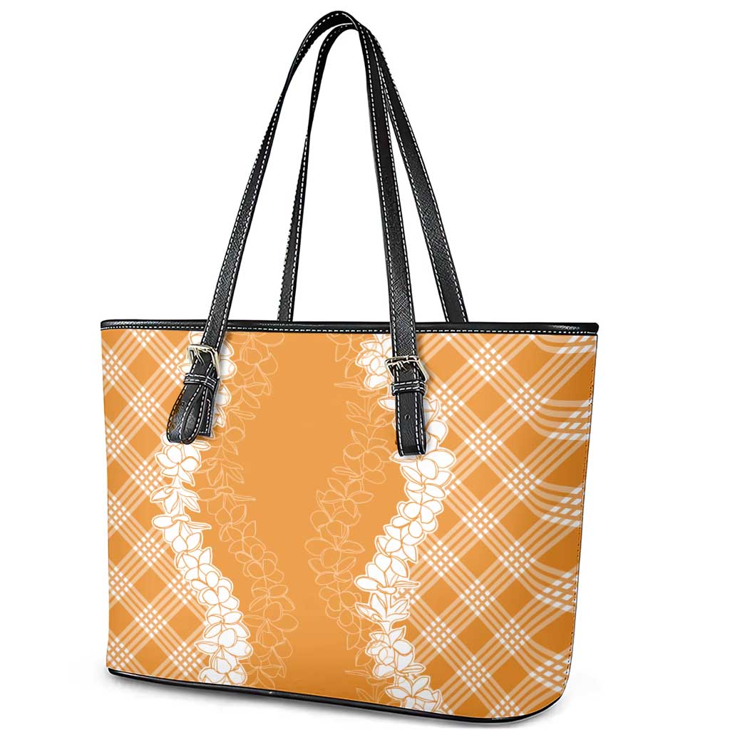 Hawaii Aloha Plumeria Lei Orange Palaka Leather Tote Bag LT7 - Polynesian Pride