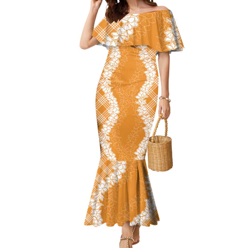 Hawaii Aloha Plumeria Lei Orange Palaka Mermaid Dress - Polynesian Pride