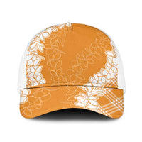 Hawaii Aloha Plumeria Lei Orange Palaka Mesh Trucker Cap - Polynesian Pride