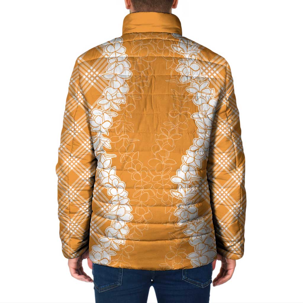 Hawaii Aloha Plumeria Lei Orange Palaka Padded Jacket - Polynesian Pride