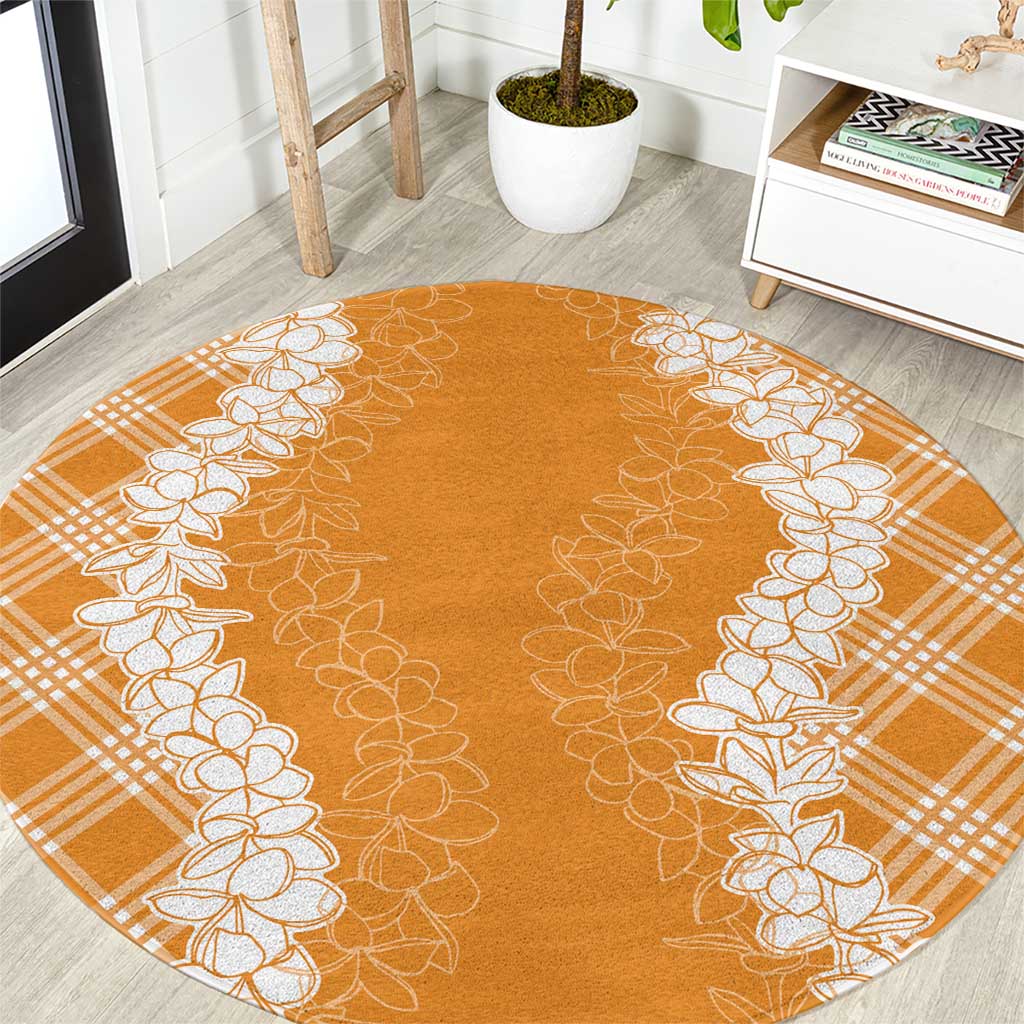 Hawaii Aloha Plumeria Lei Orange Palaka Round Carpet - Polynesian Pride