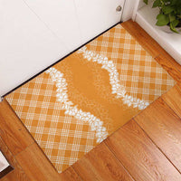 Hawaii Aloha Plumeria Lei Orange Palaka Rubber Doormat - Polynesian Pride