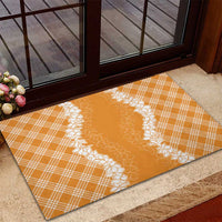 Hawaii Aloha Plumeria Lei Orange Palaka Rubber Doormat - Polynesian Pride