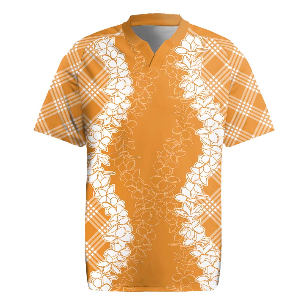 Hawaii Aloha Plumeria Lei Orange Palaka Rugby Jersey - Polynesian Pride