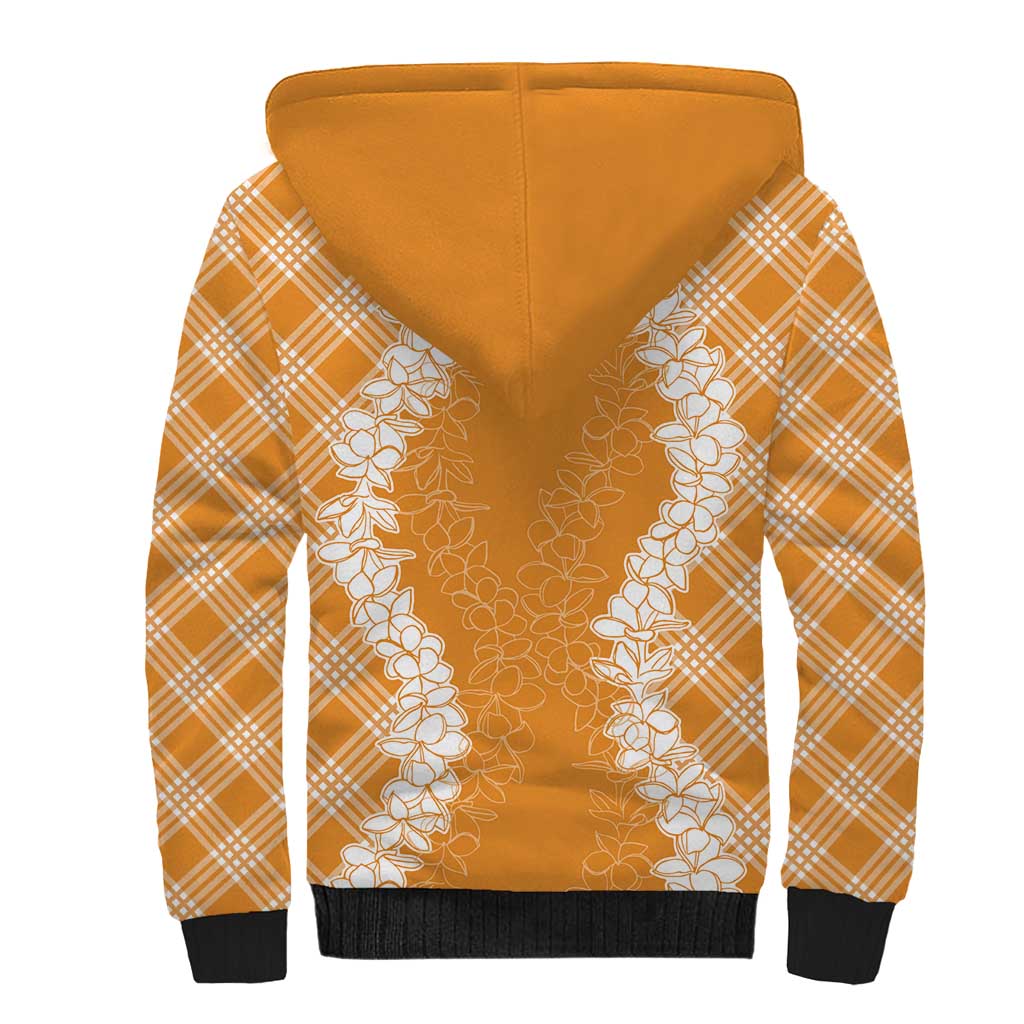 Hawaii Aloha Plumeria Lei Orange Palaka Sherpa Hoodie - Polynesian Pride