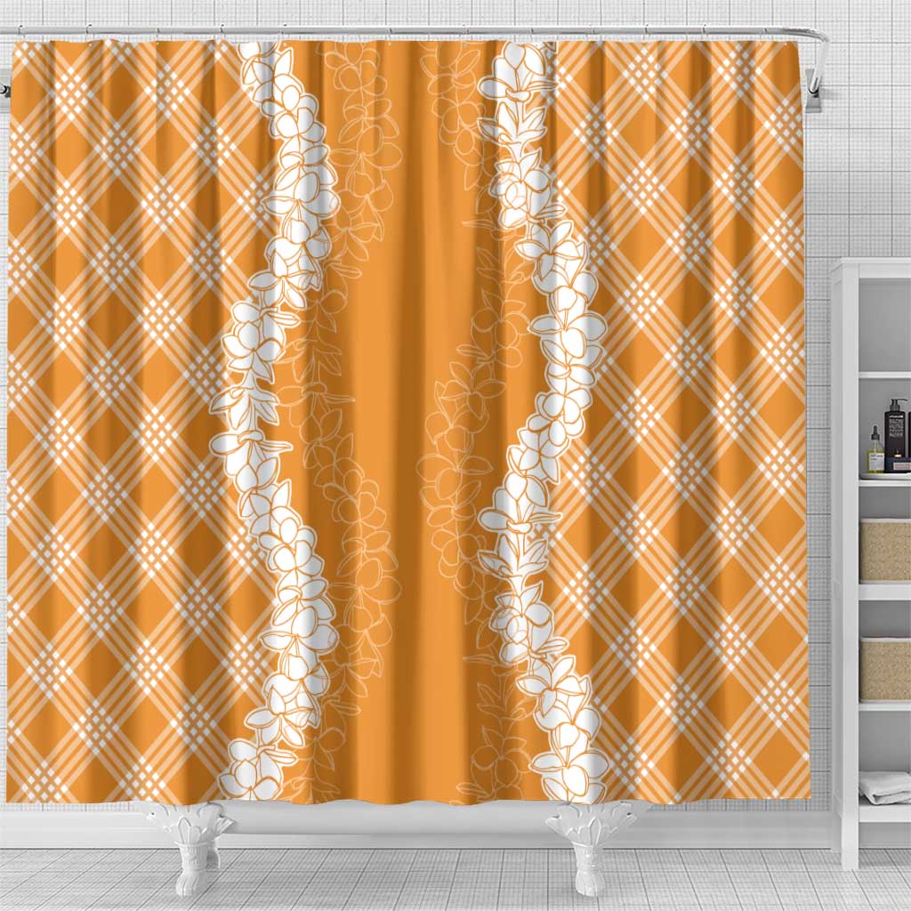 Hawaii Aloha Plumeria Lei Orange Palaka Shower Curtain - Polynesian Pride