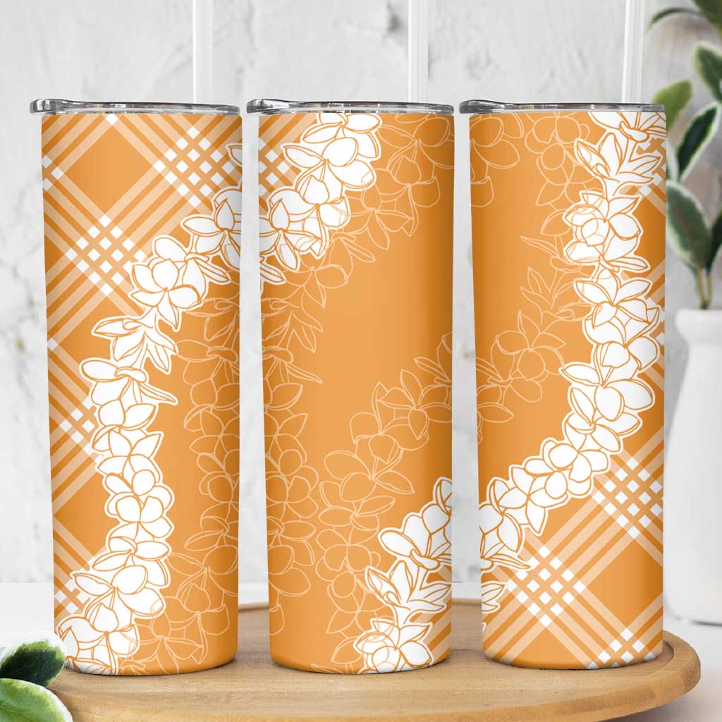 Hawaii Aloha Plumeria Lei Orange Palaka Skinny Tumbler - Polynesian Pride