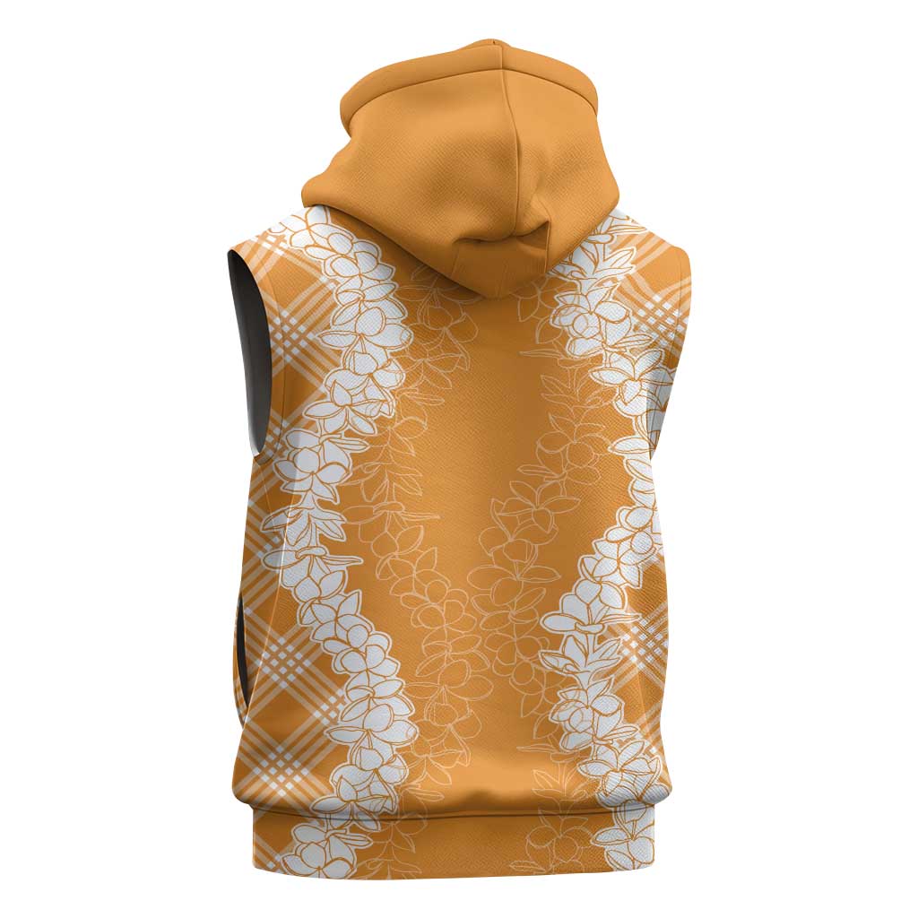 Hawaii Aloha Plumeria Lei Orange Palaka Sleeveless Hoodie - Polynesian Pride