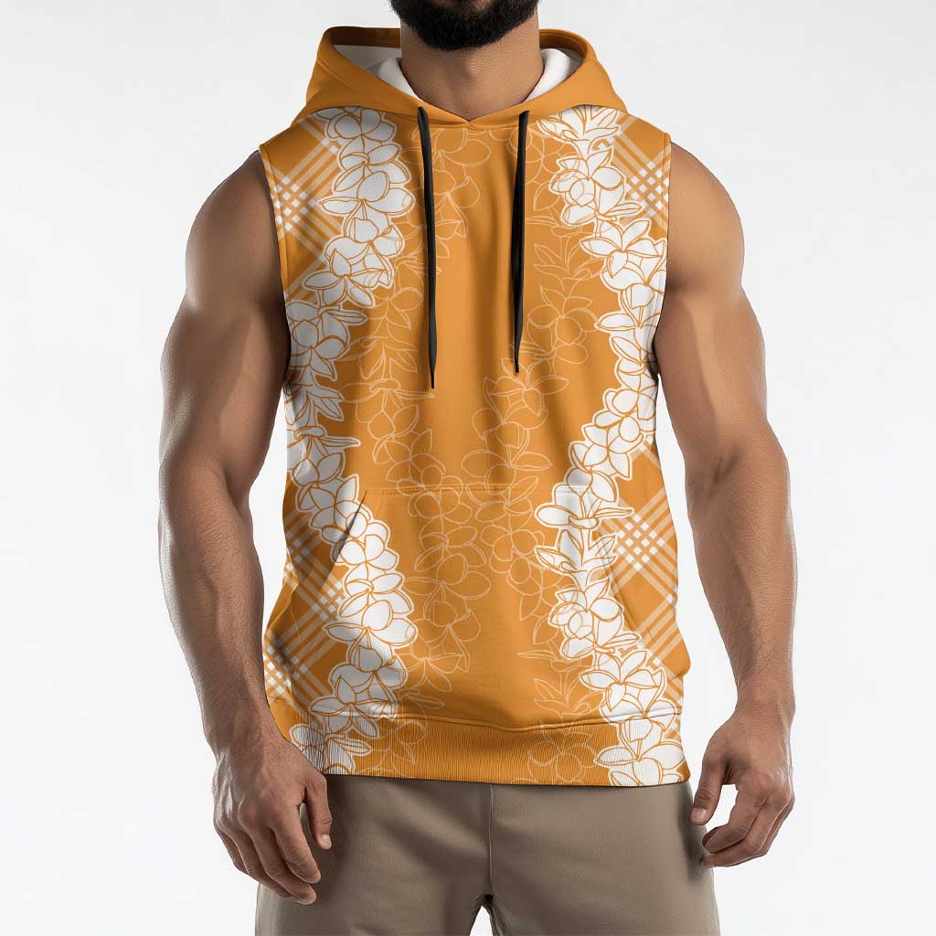 Hawaii Aloha Plumeria Lei Orange Palaka Sleeveless Hoodie - Polynesian Pride