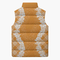 Hawaii Aloha Plumeria Lei Orange Palaka Sleeveless Puffer Jacket - Polynesian Pride