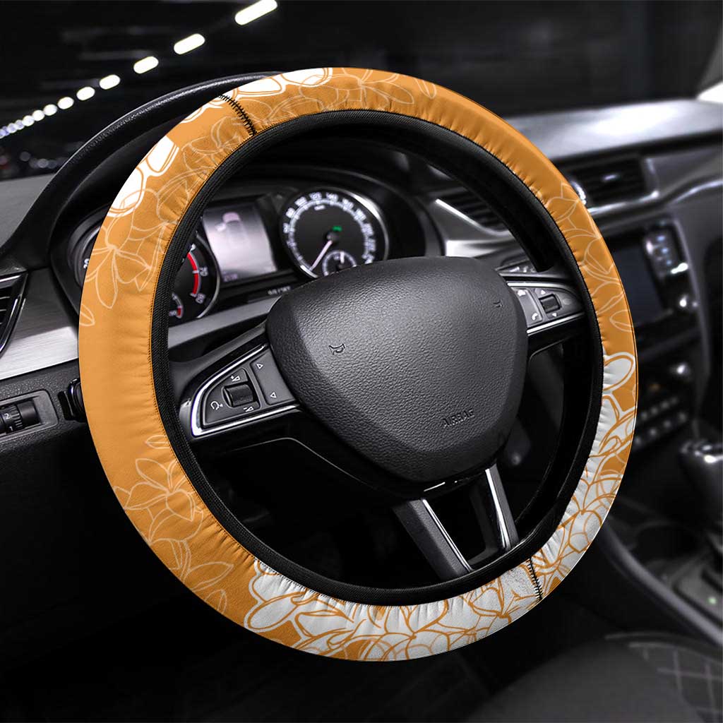 Hawaii Aloha Plumeria Lei Orange Palaka Steering Wheel Cover - Polynesian Pride