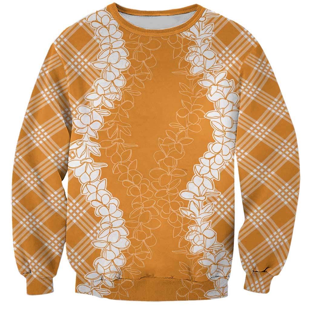 Hawaii Aloha Plumeria Lei Orange Palaka Sweatshirt - Polynesian Pride