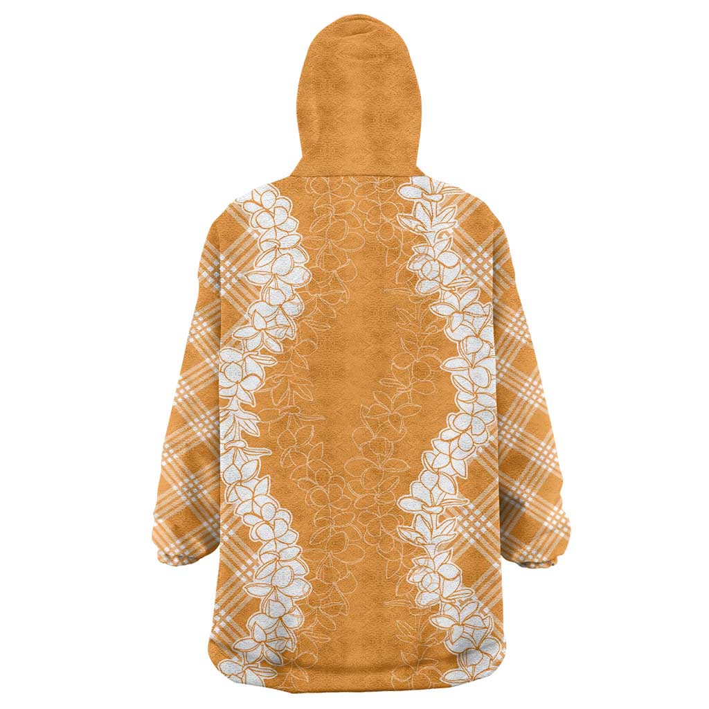 Hawaii Aloha Plumeria Lei Orange Palaka Wearable Blanket Hoodie - Polynesian Pride