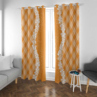 Hawaii Aloha Plumeria Lei Orange Palaka Window Curtain - Polynesian Pride