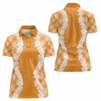 Hawaii Aloha Plumeria Lei Orange Palaka Women Polo Shirt - Polynesian Pride