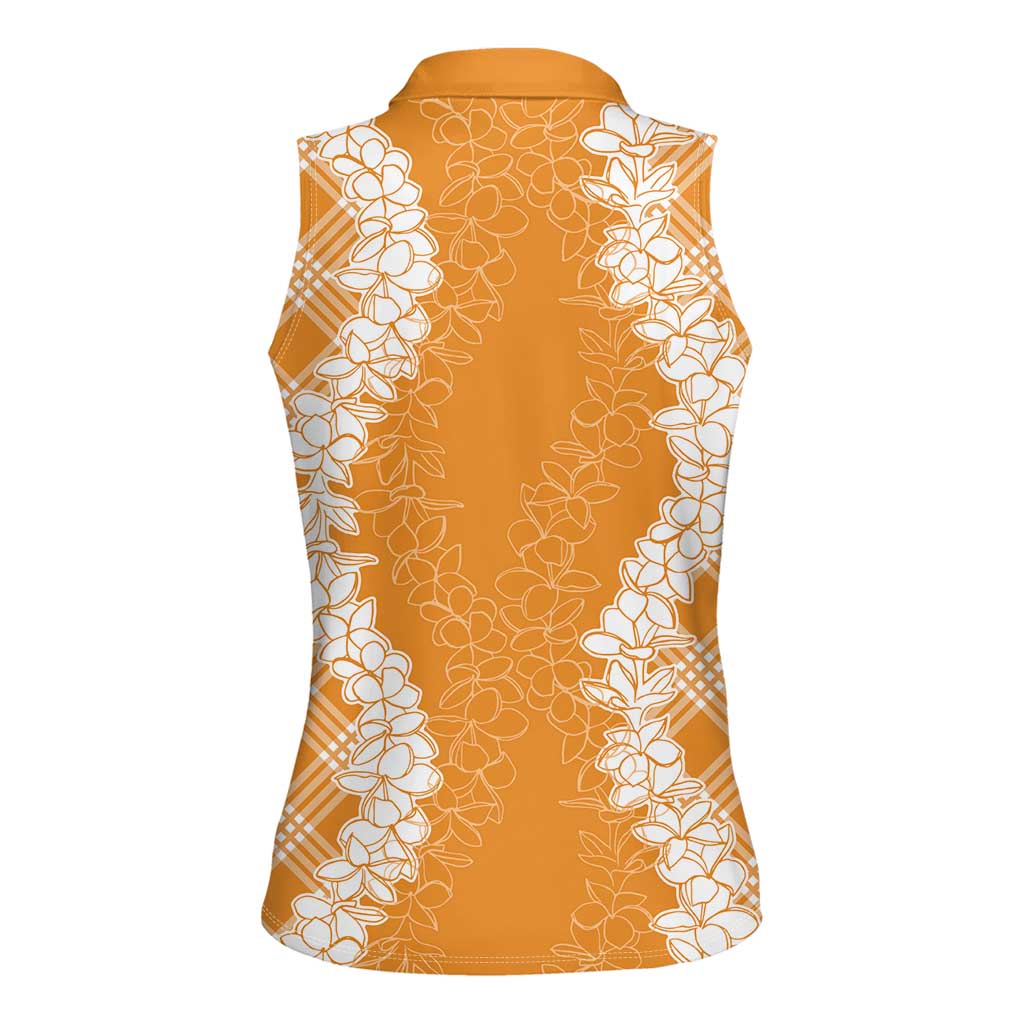 Hawaii Aloha Plumeria Lei Orange Palaka Women Sleeveless Polo Shirt - Polynesian Pride