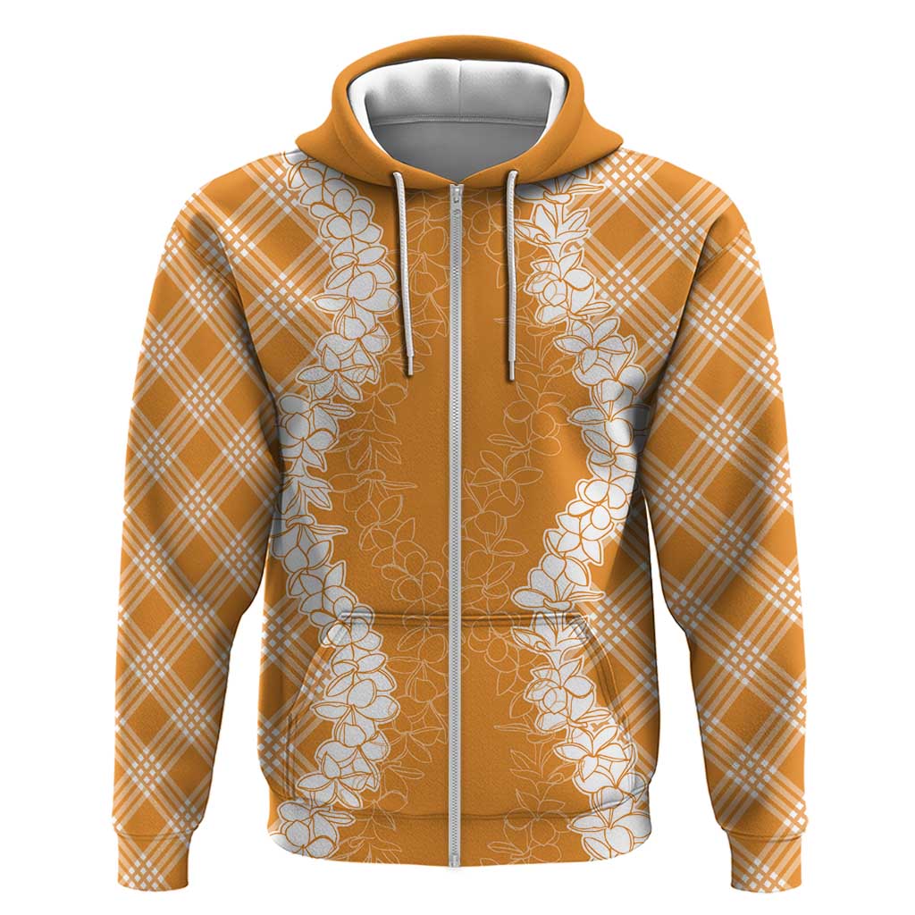 Hawaii Aloha Plumeria Lei Orange Palaka Zip Hoodie - Polynesian Pride