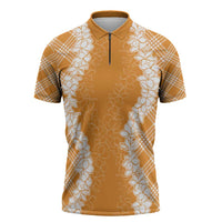 Hawaii Aloha Plumeria Lei Orange Palaka Zipper Polo Shirt - Polynesian Pride