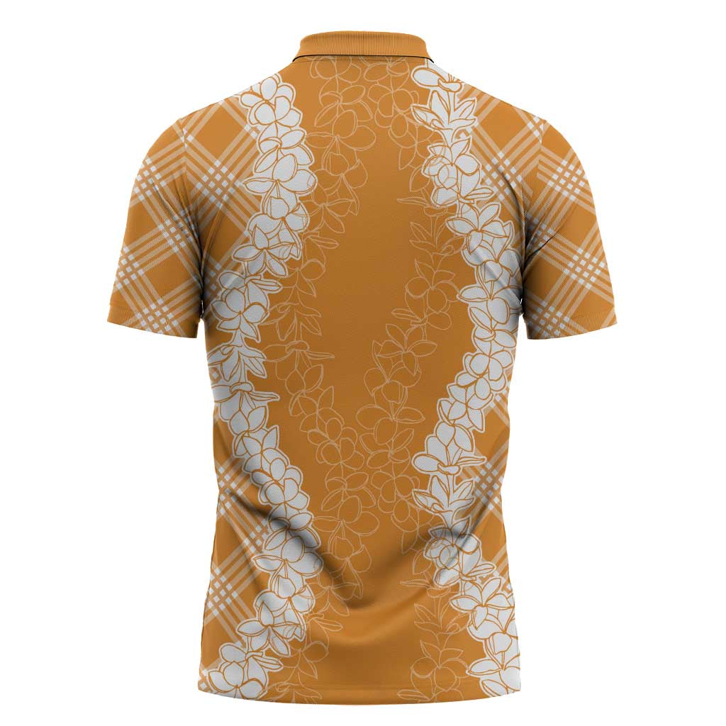 Hawaii Aloha Plumeria Lei Orange Palaka Zipper Polo Shirt - Polynesian Pride