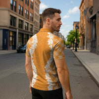 Hawaii Aloha Plumeria Lei Orange Palaka Zipper Polo Shirt - Polynesian Pride