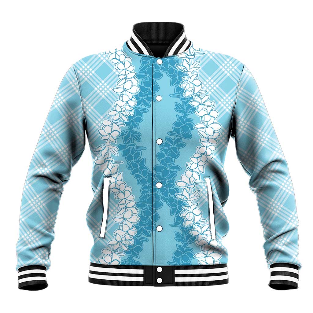 Hawaii Aloha Plumeria Lei Turquoise Palaka Baseball Jacket - Polynesian Pride