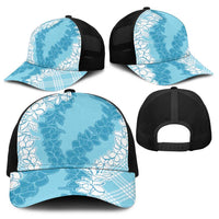 Hawaii Aloha Plumeria Lei Turquoise Palaka Baseball Net Cap - Polynesian Pride