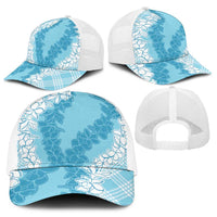 Hawaii Aloha Plumeria Lei Turquoise Palaka Baseball Net Cap - Polynesian Pride