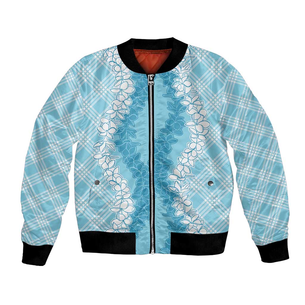 Hawaii Aloha Plumeria Lei Turquoise Palaka Bomber Jacket - Polynesian Pride