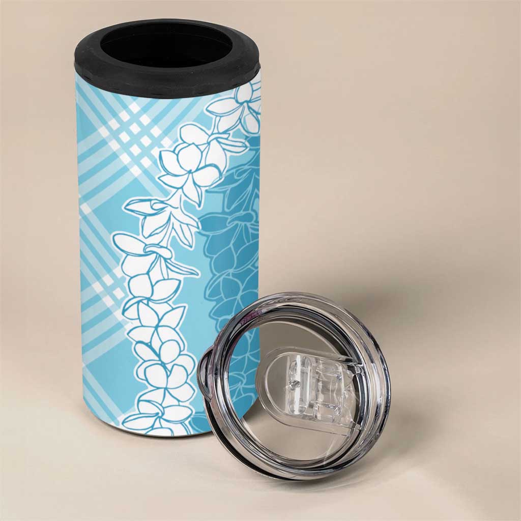 Hawaii Aloha Plumeria Lei Turquoise Palaka 4 in 1 Can Cooler Tumbler - Polynesian Pride