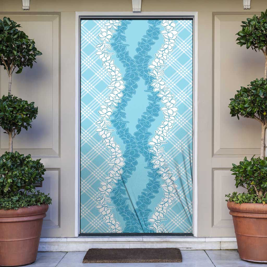 Hawaii Aloha Plumeria Lei Turquoise Palaka Door Cover - Polynesian Pride