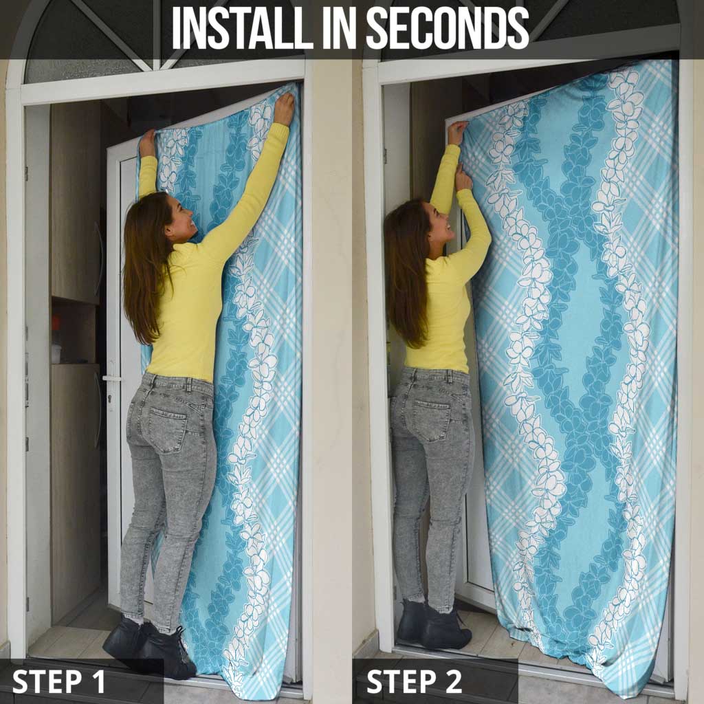 Hawaii Aloha Plumeria Lei Turquoise Palaka Door Cover - Polynesian Pride