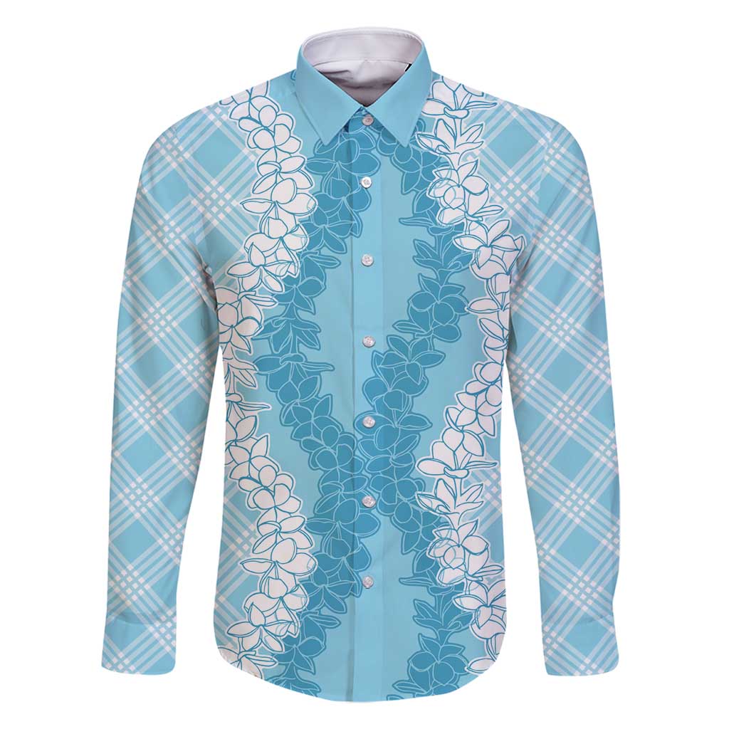 Hawaii Aloha Plumeria Lei Turquoise Palaka Family Matching Long Sleeve Bodycon Dress and Hawaiian Shirt - Polynesian Pride