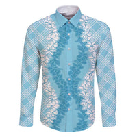 Hawaii Aloha Plumeria Lei Turquoise Palaka Family Matching Off Shoulder Maxi Dress and Hawaiian Shirt - Polynesian Pride