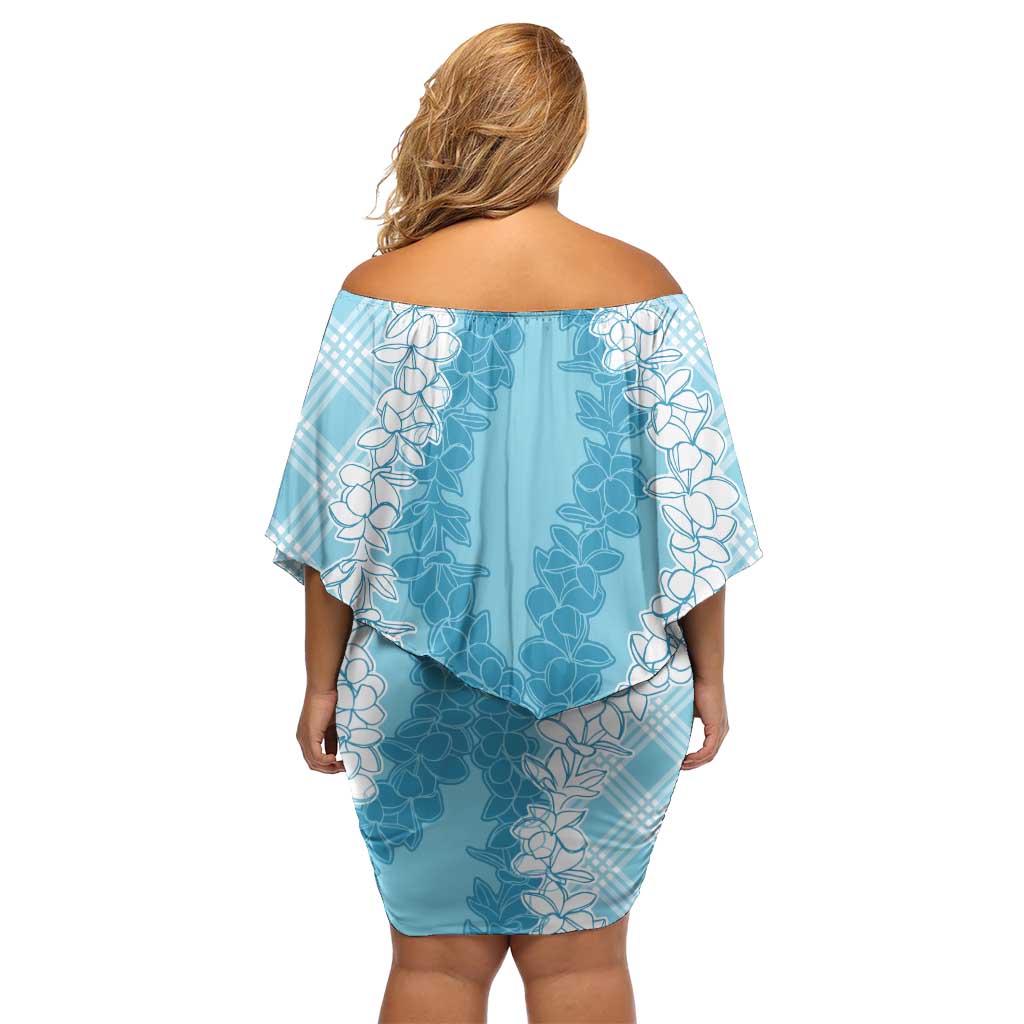 Hawaii Aloha Plumeria Lei Turquoise Palaka Family Matching Off Shoulder Short Dress and Hawaiian Shirt - Polynesian Pride