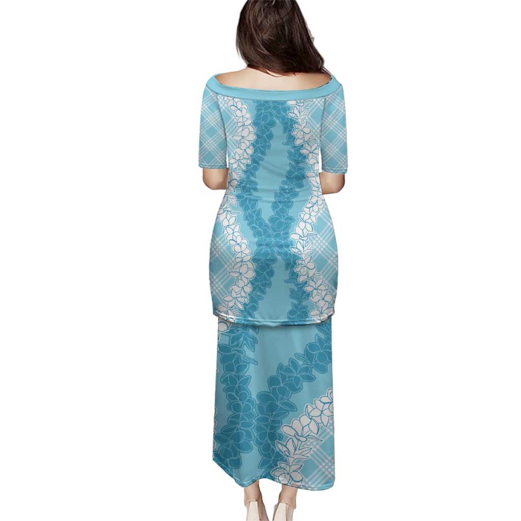 Hawaii Aloha Plumeria Lei Turquoise Palaka Family Matching Puletasi and Hawaiian Shirt - Polynesian Pride