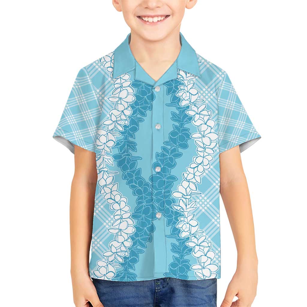 Hawaii Aloha Plumeria Lei Turquoise Palaka Family Matching Puletasi and Hawaiian Shirt - Polynesian Pride