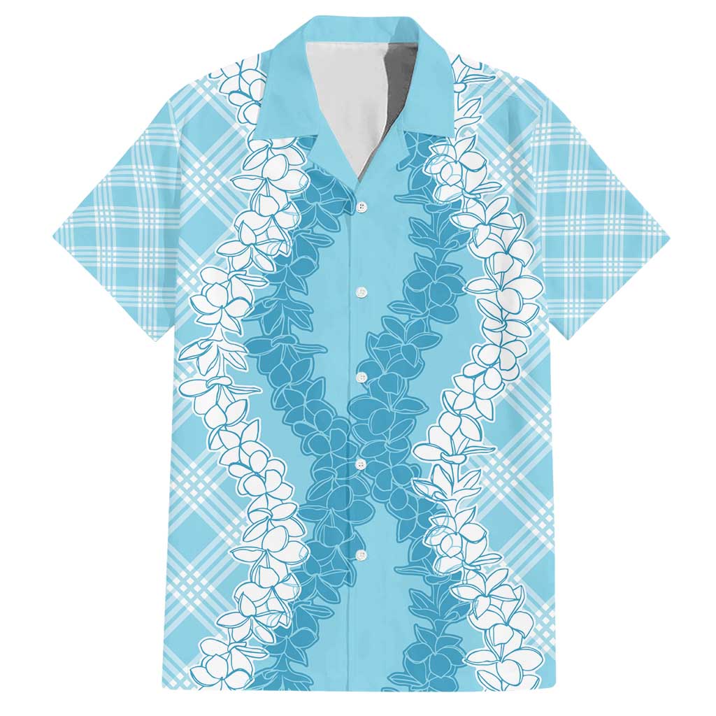 Hawaii Aloha Plumeria Lei Turquoise Palaka Family Matching Short Sleeve Bodycon Dress and Hawaiian Shirt - Polynesian Pride