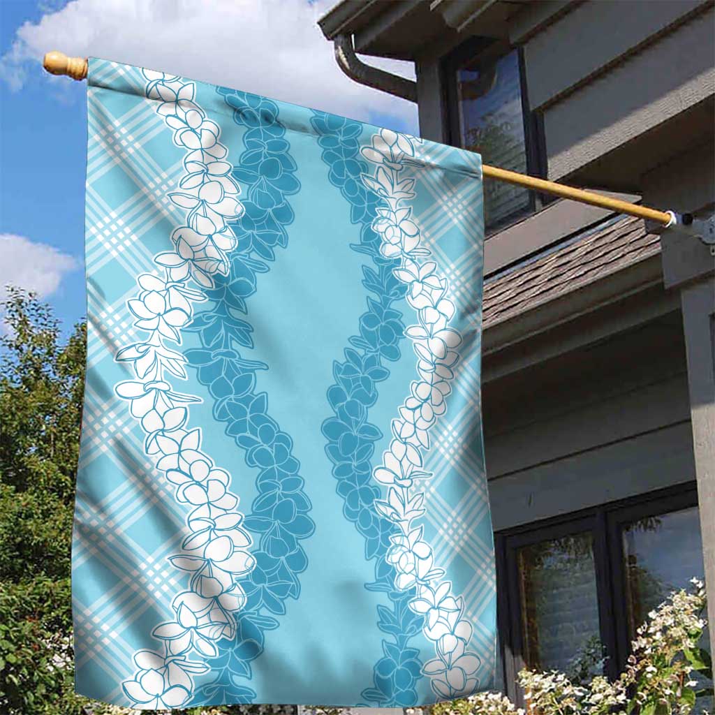 Hawaii Aloha Plumeria Lei Turquoise Palaka Garden Flag - Polynesian Pride